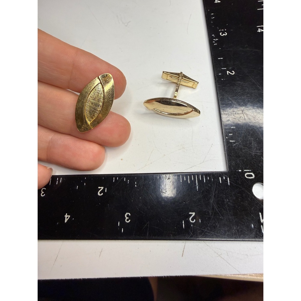 Vintage Gold Tone Marquise Cufflinks Mid Century Modern Formal Accessory